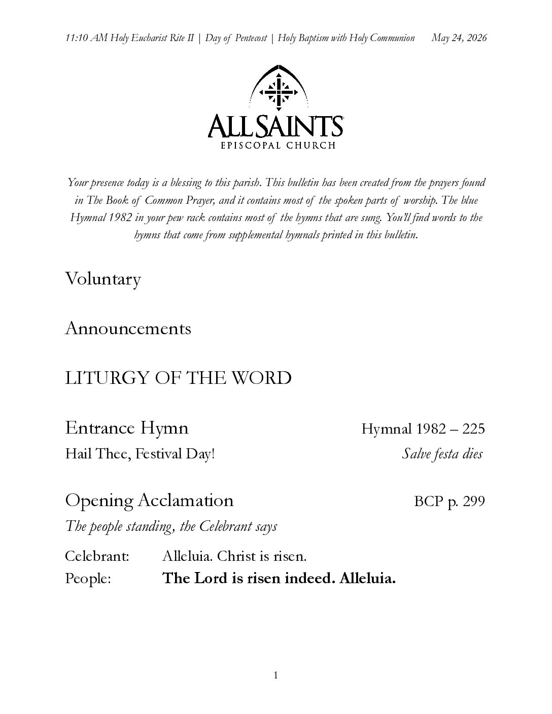 5 24 2026 Day of Pentecost