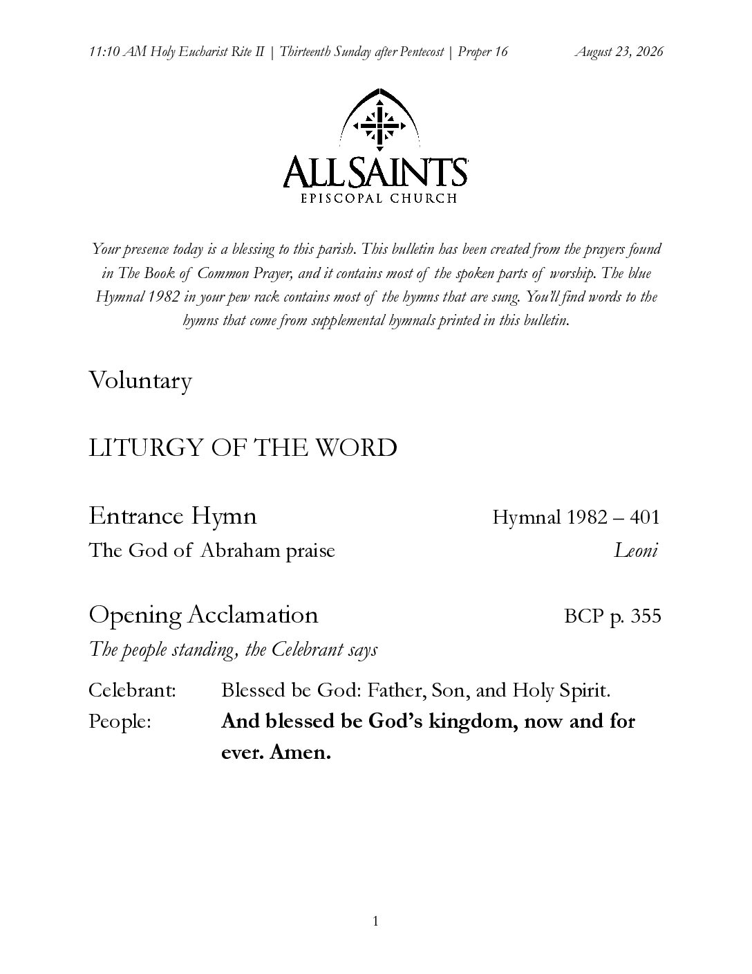 8 23 2026 Thirteenth Sunday after Pentecost