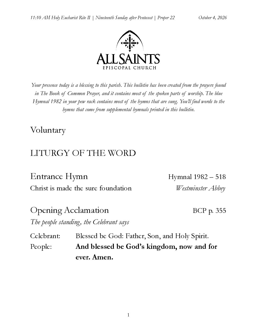 10 04 2026 Nineteenth Sunday after Pentecost